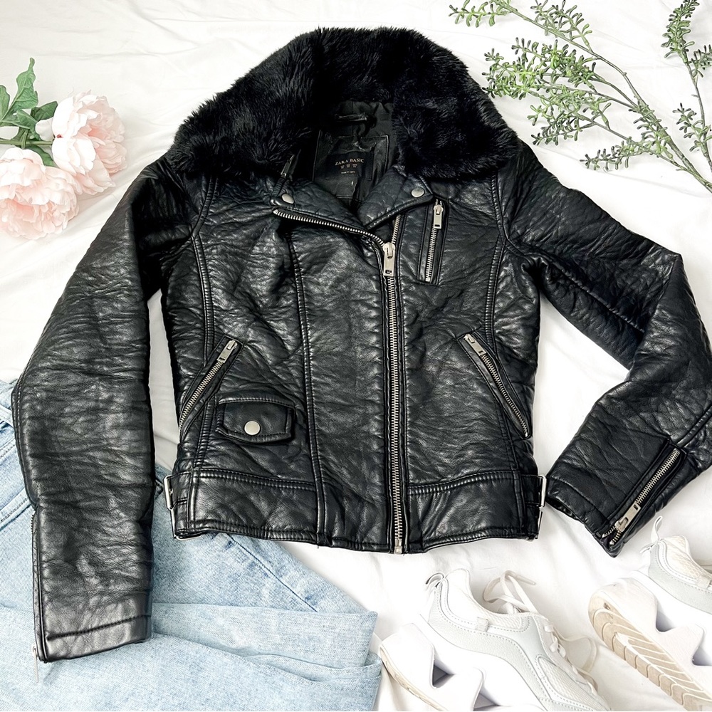 Zara Faux Leather Aviator Jacket Size XS